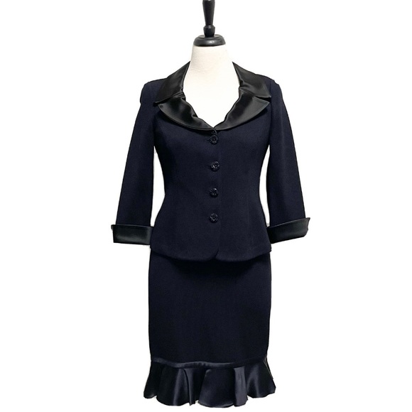 St. John Dresses & Skirts - St John Evening Knit Satin Ruffle Skirt Jacket Set